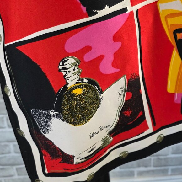 Vintage Paloma Picasso Parfums Silk Scarf Pop Art Abstract 80s Red Black Retro - Picture 3 of 9